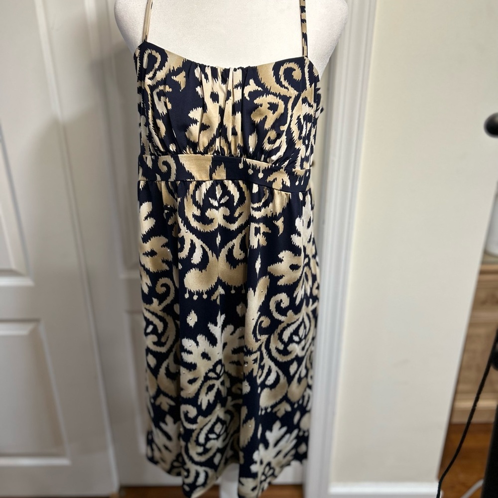 INC navy blue and beige gently used summer dress in Large